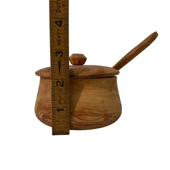 Sur La Table Olive Wood Sauce Pot Or Sugar Bowl With Matching Spoon - Picture 7 of 8